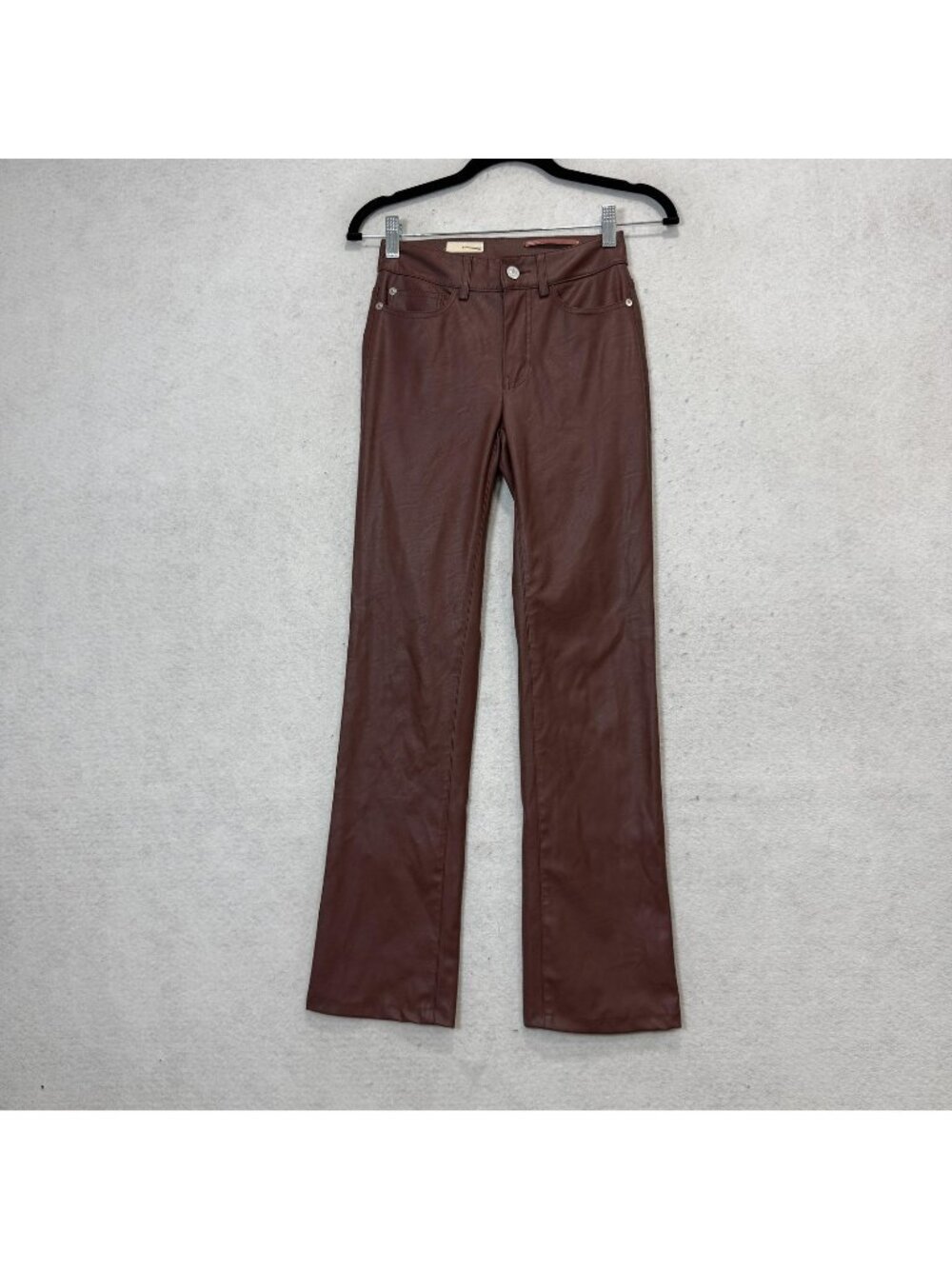 Pilcro Faux Leather Dress Pants Womens 23 Brown Slim Bootcut Zip Pockets